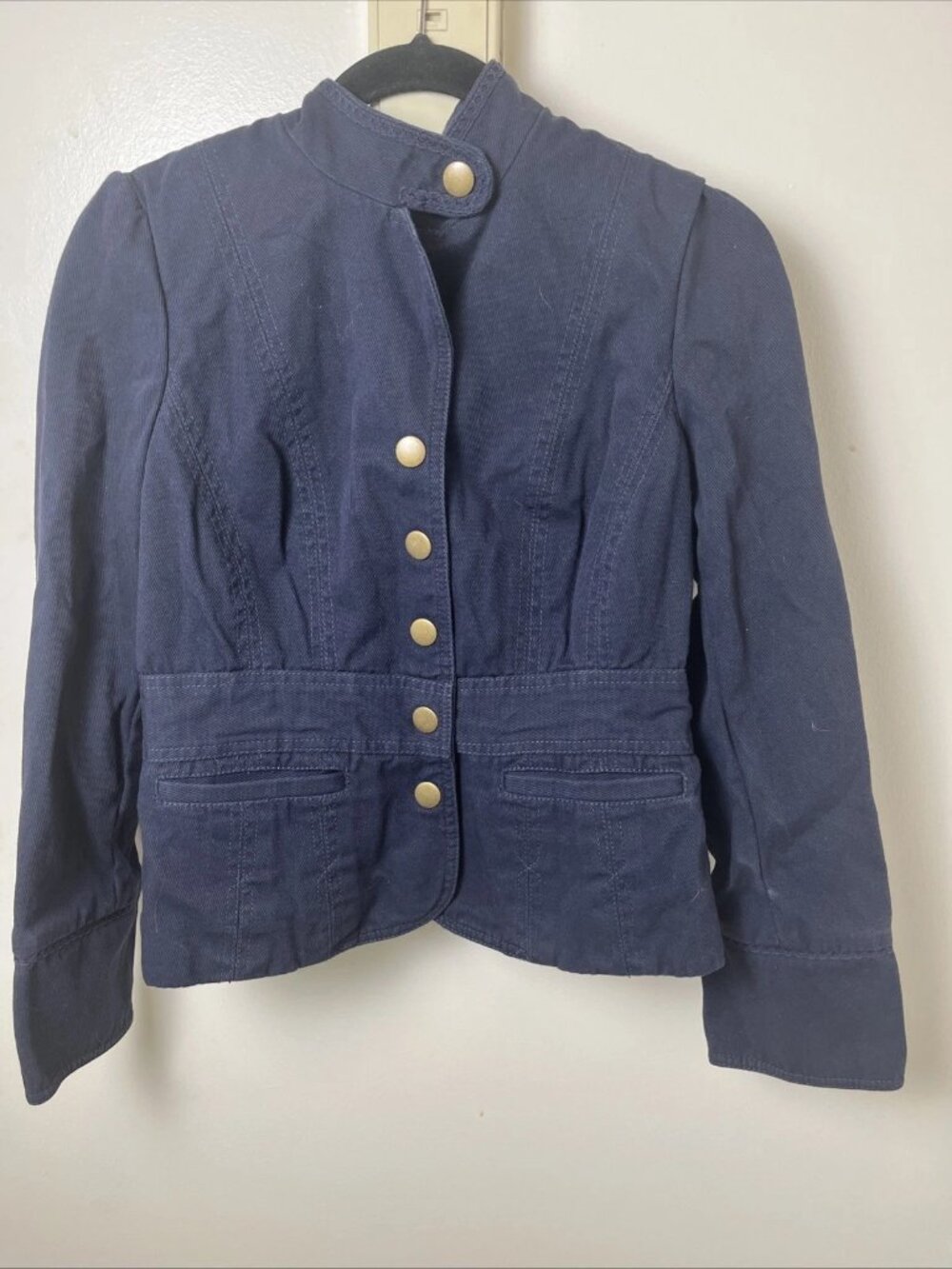 Tommy Hilfiger Navy Military Utility Jacket Womenās M Gold Tone Snaps